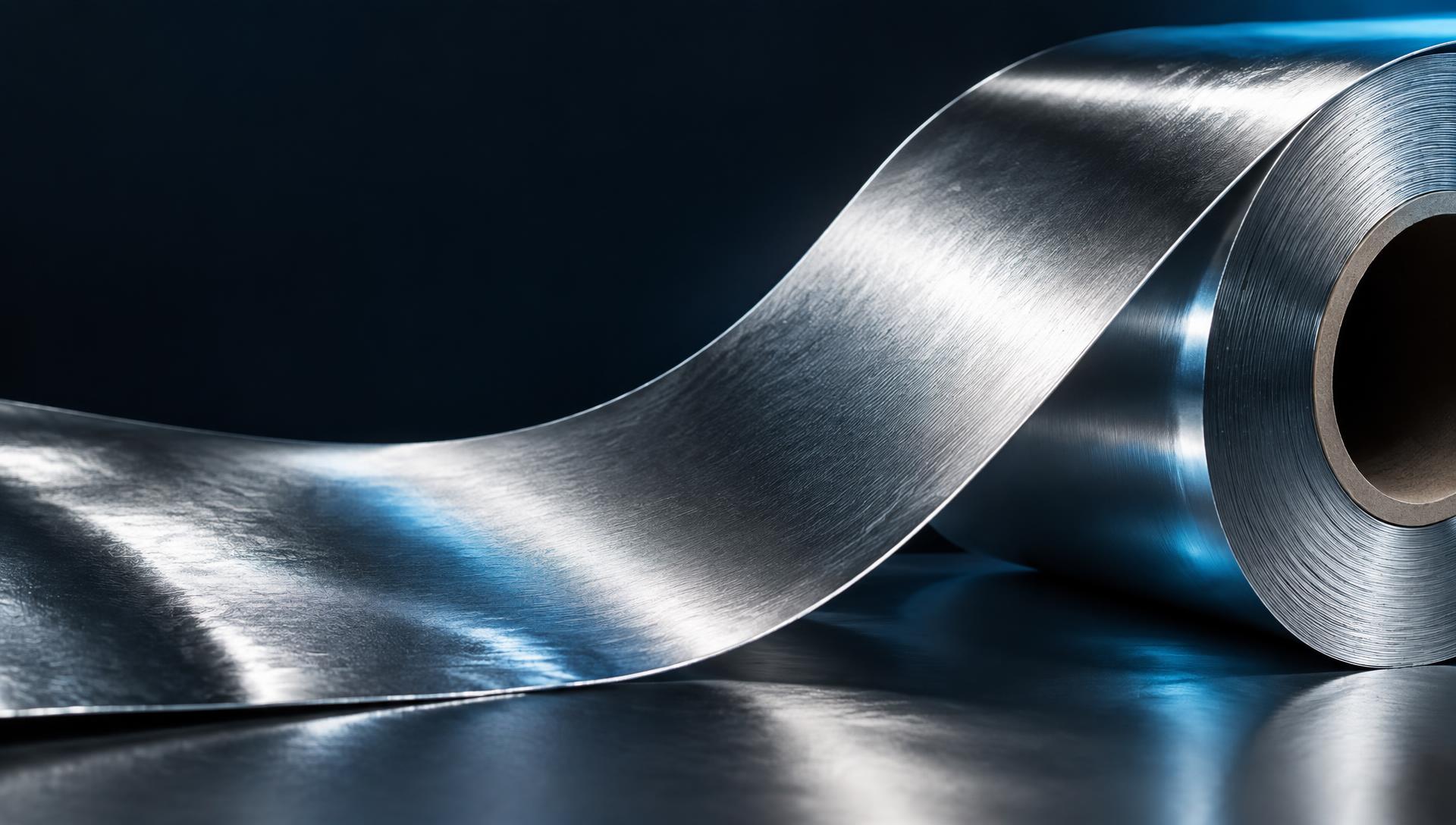 Close-up of a reflective aluminium foil roll unfolding